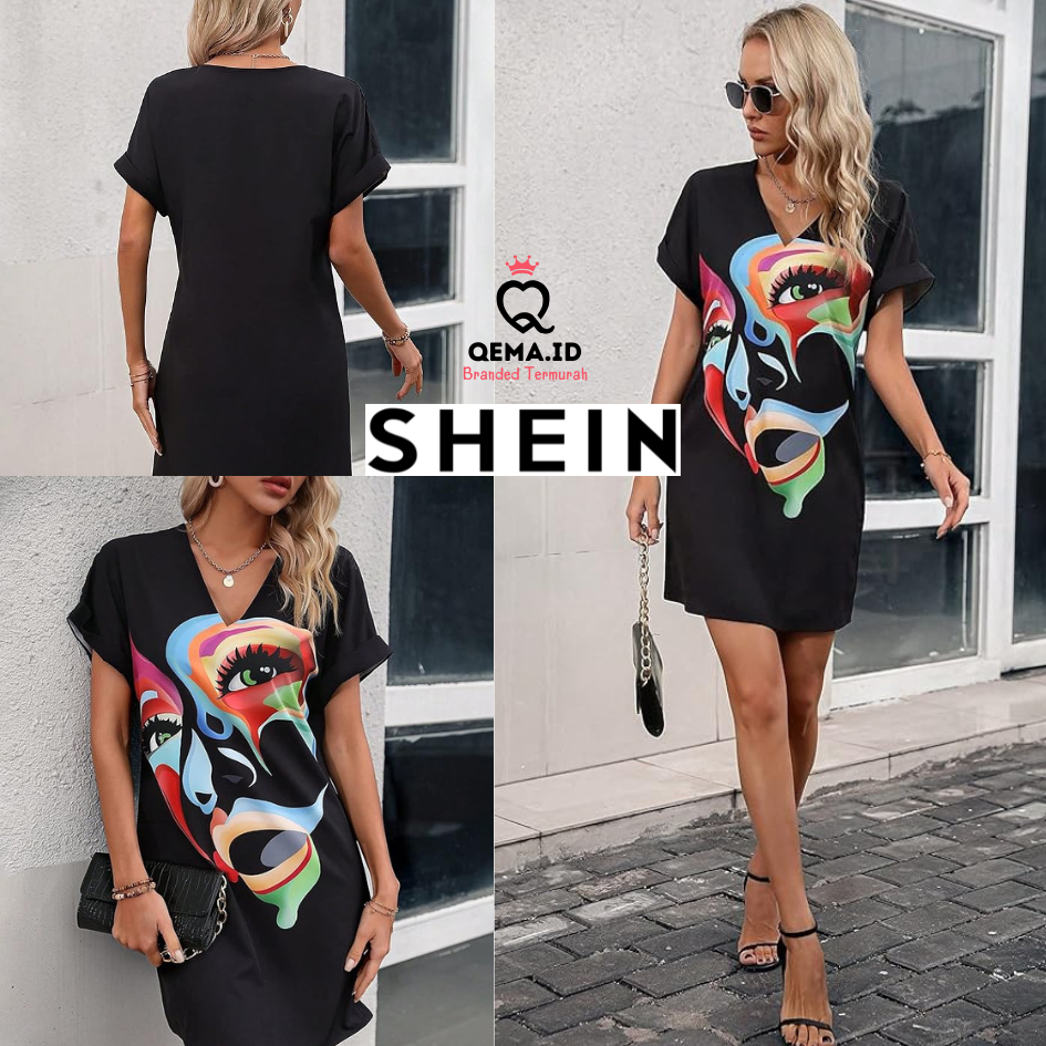 SH*EIN Dress V คอภาพวาดภาพเสื้อผ้าผู้หญิง