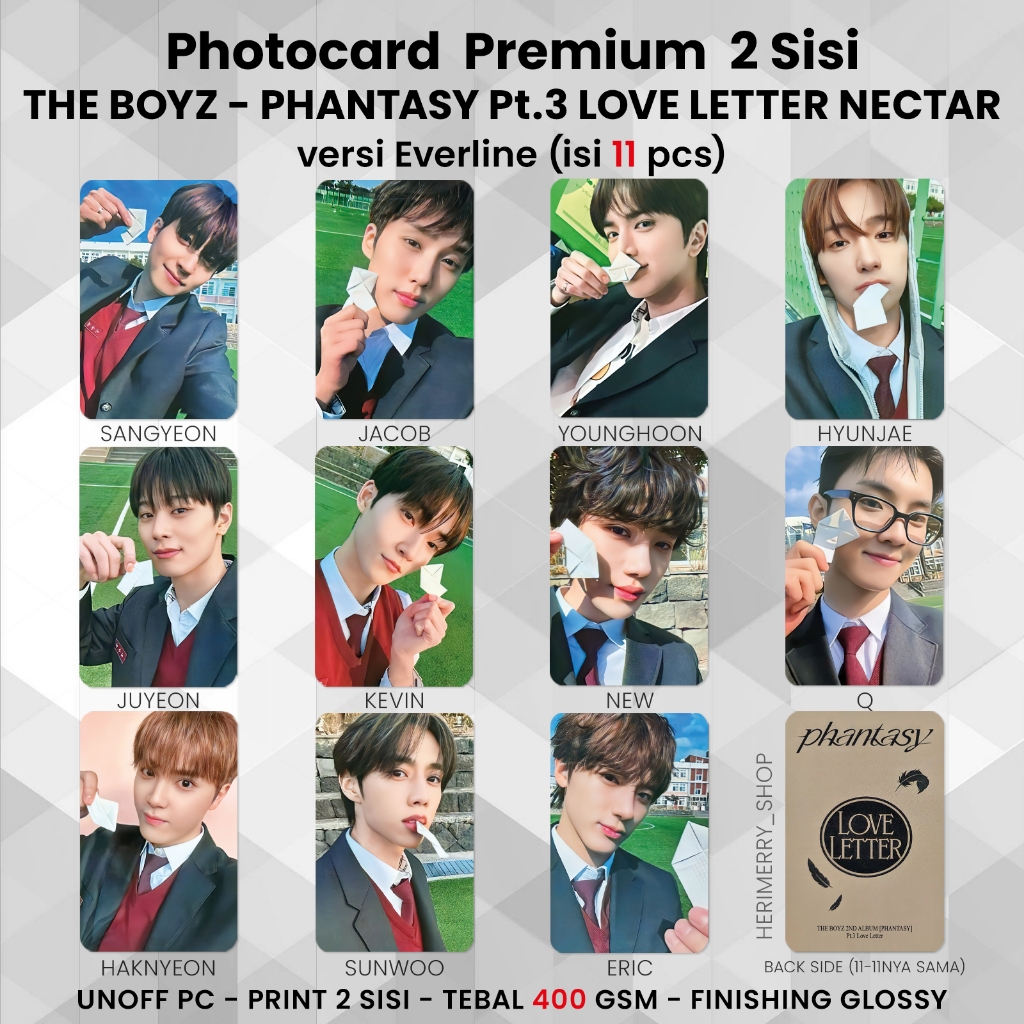 (11 ชิ้น) THE BOYZ PHANTASY Photocard Part 3 LOVE LETTER NECTAR - PC 2 ด้านข้าง KPOP Premium Photoca