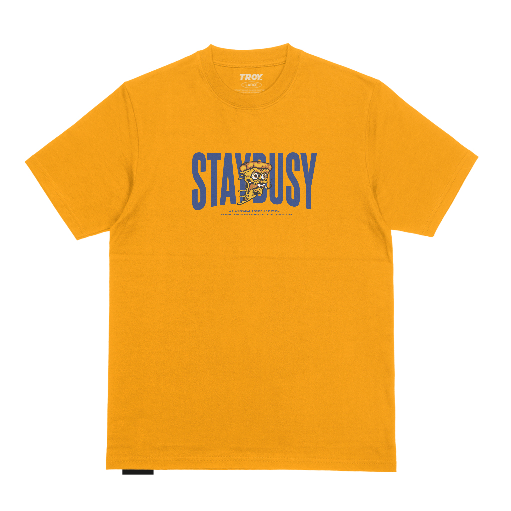 Troy Company Tshirt Yellow Mustard Busy Pizza - เสื้อยืดแขนสั้นเสื้อยืดสีเหลืองมัสตาร์ด MTD 2737