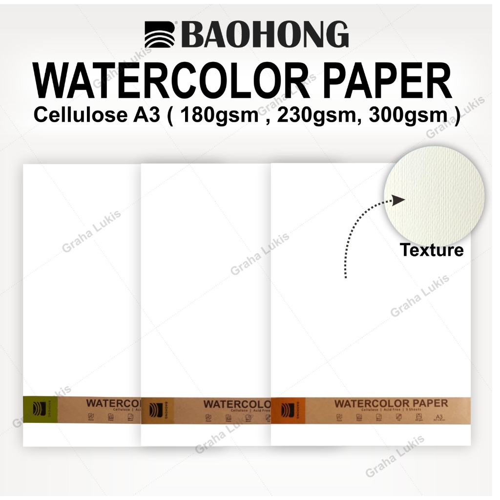 กระดาษสีน้ํา Baohong Cellulose A3 (180 แกรม, 230 แกรม, 300 แกรม)