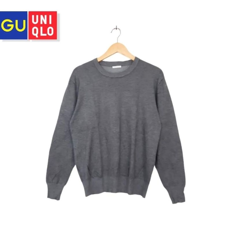 GU Uniqlo เสื้อสเวตเตอร์ O-Neck Basic Unisex Solid Grey (CODE: B42 - 30)