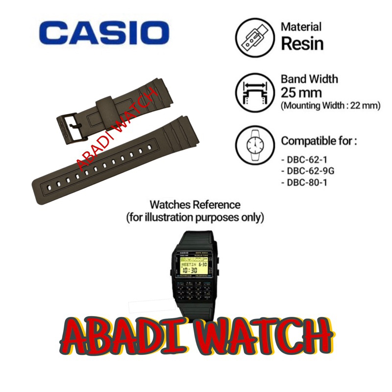CASIO DBC-62 / DBC-80 25mm สายเรซินสีดํา