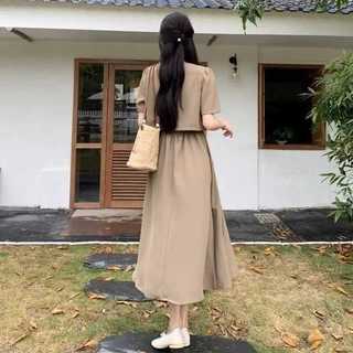 Midi Dress Wanita Setelan Outer Nunua Korean Style| Dress Pesta Casual Set Blazer Crop