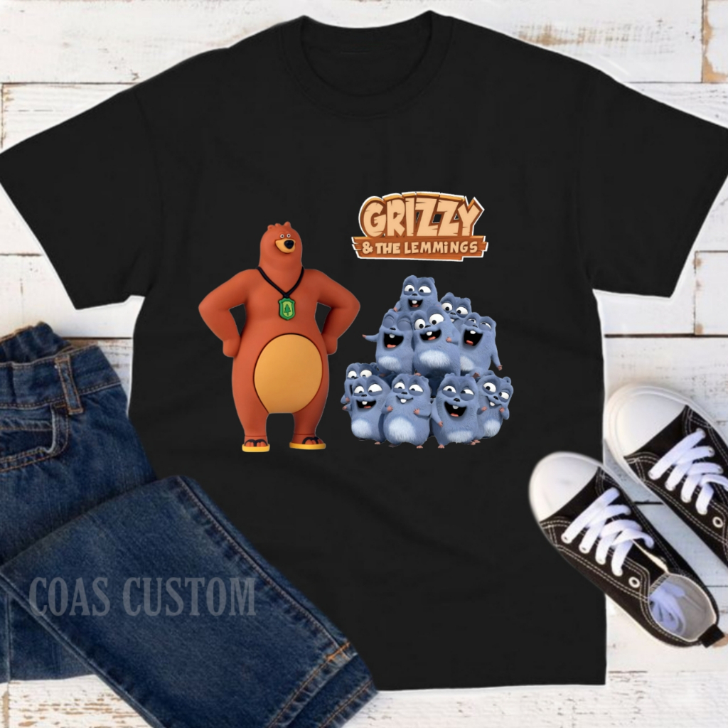 เสื้อยืดเด็ก Grizzy the lemmings พิมพ์ชื่อฟรี