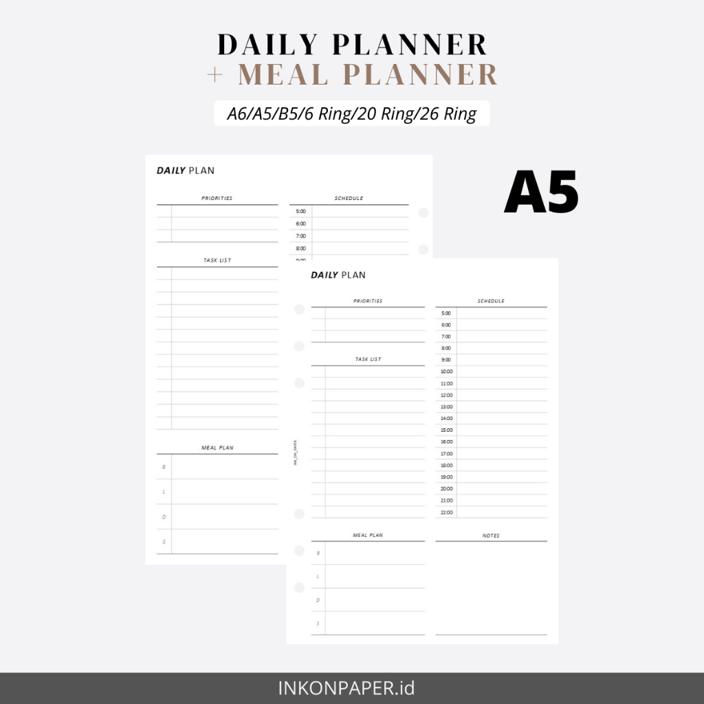 A5 - Daily Planner + Meal Planner [PAPER เท่านั้น] โดย INK_ON_PAPER