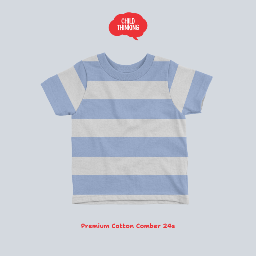 Childthinking Blue Striped T-shirt Boys & Girls เสื้อยืดอายุ 4-11 ปี Distro เสื้อยืด