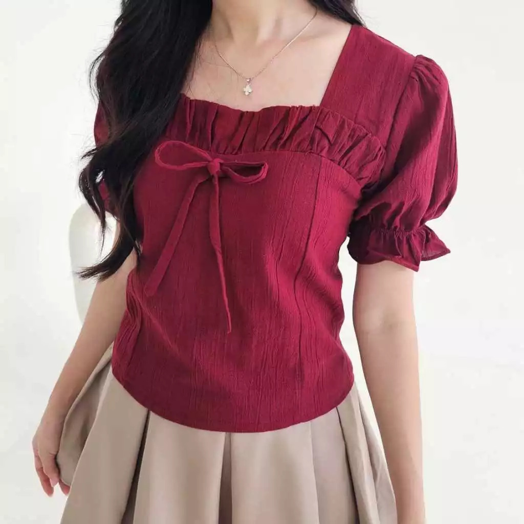 RX FASHION - KIYORA TOP RIBBON / AERI TOP SHORT SLEEVE RIBBON TOP -PN