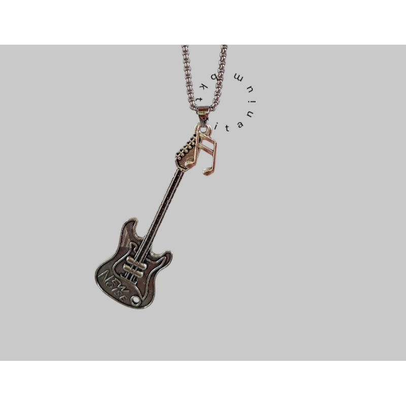 Elegant SILVER MENS STEEL STAINLEES STELL STEEL BKT TITANIUM CHAIN GUITAR สร้อยคอสแตนเลสผู้ชายเครื่อ