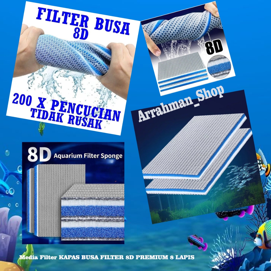 พรีเมี่ยม 8D FILTER FOAM FILTER COTTON 8 LAYERS AQUARIUM FILTER MEDIA POND AQUARIUM PUTTER TOP FILTE