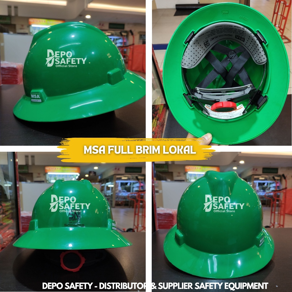 Hijau LOKAL MSA PROJECT SAFETY HELMET FULL BRIM FASTRACK สีเขียวท้องถิ่น - หมวกนิรภัย MSA FULL BRIM V-GARD