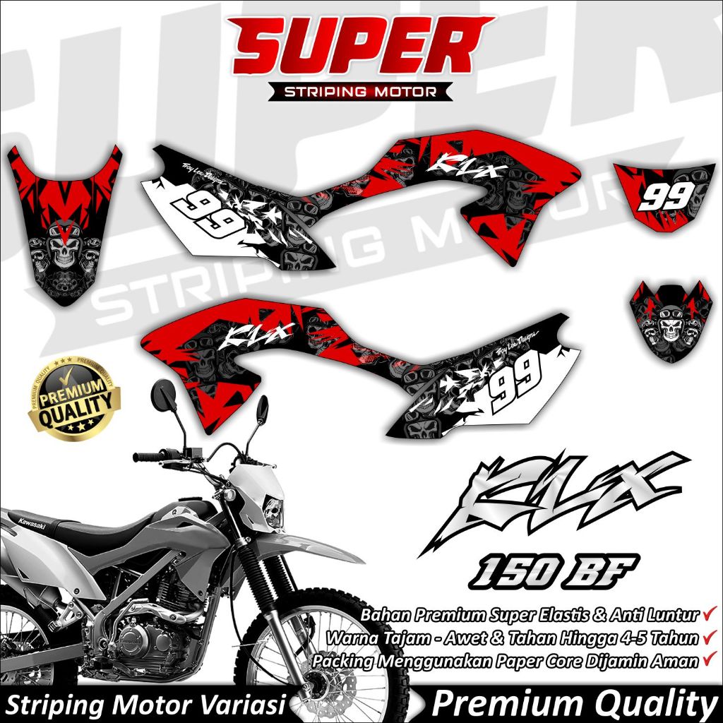 สติ๊กเกอร์ KLX BF ป้องกันการจางหายเท่, แถบ KLX BF สุดเท่, Kawasaki KLX 150 BF Skull Striping