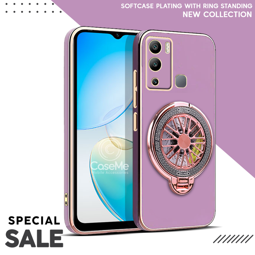 Infinix Hot 12i Soft Case Stand Holder Ring Fun Silicone Luxury Plating