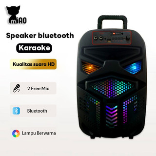 Speaker Bluetooth Karaoke Portable 9 Inch LED Multicolor + Gratis 2 Mic/1 Mic / Speaker Bluetooth Super Bass Pemodelan Mecha Dukungan AUX/Radio/TF Card