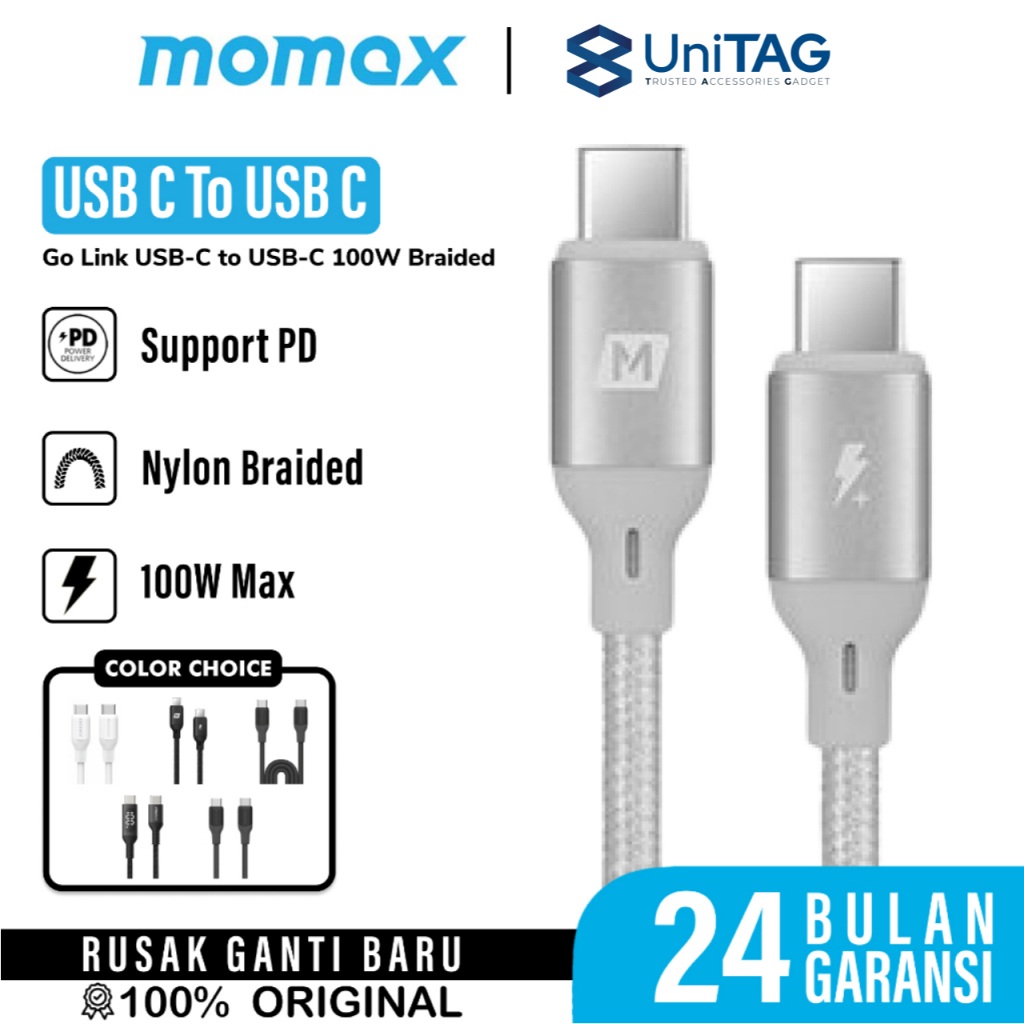 Momax Braided USB Type C to C Data Cable 100W PD QC LED Fast Charging