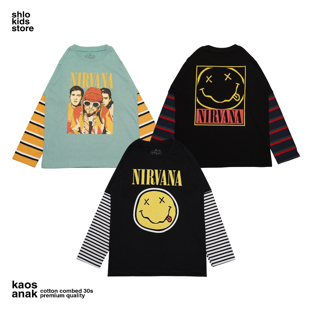 SAYHELLO Nirvana Band เสื้อยืดแขนยาวเด็กผู้ชาย