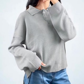 ENZY Sweater Knit Rajut Kerah Polo Kancing Depan Seweater Rajut Wanita Style Korean