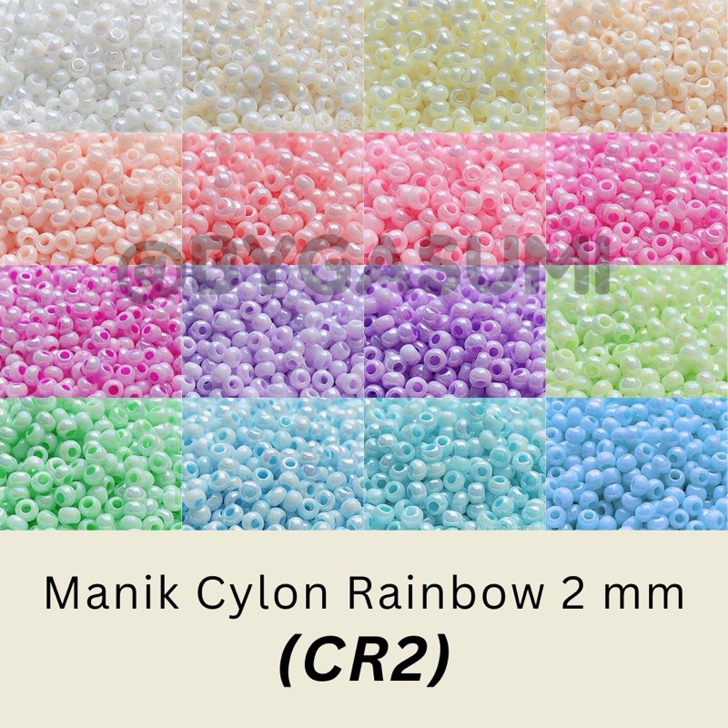 (CR2) 10 & 50 Gr พรีเมี่ยมลูกปัดขนาด 2 มม.11/0 Cylon Rainbow แก้วลูกปัด Pastel Soft Glossy Rainbow ป