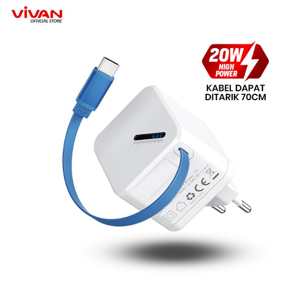 VIVAN Mini Charger Super 4S Integrated Cable Type C 70CM Fast Charging 20W 3A PD QC 3.0