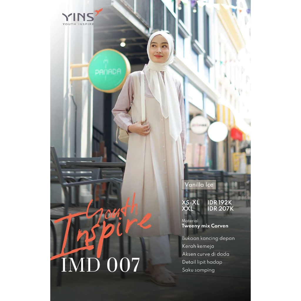 YINS Tunic IMD 007 - เสื้อเสื้อคลุมยาวแฟชั่นมุสลิม Top Twenty ผสมวัสดุ Corven