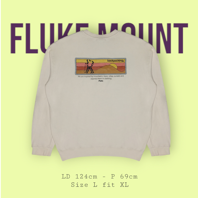 Putih Fluke Mountain Adventure Crewneck Big Back Art White - สินค้ามือสอง