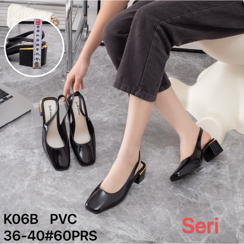 Jelly Youth Balance K06B PVC Sandals ล่าสุด 5 cm Gold List Square Heel Back Strap Sandals