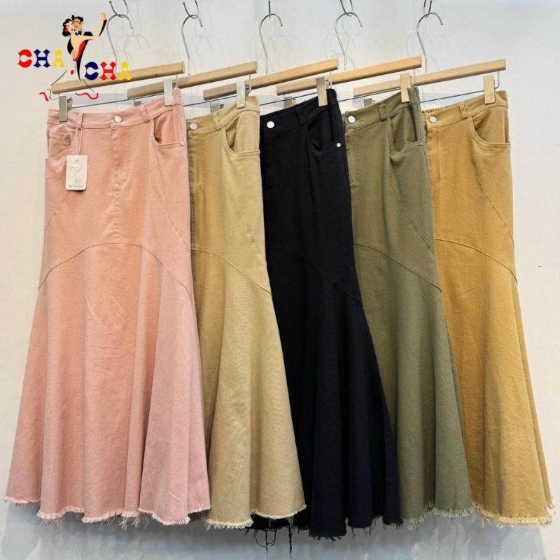 Chashop RAWIS MERMAID SKIRTS SOFT JEANS STRETCH/นําเข้า BKK KELTIS CASUAL SKIRTS สําหรับผู้หญิง