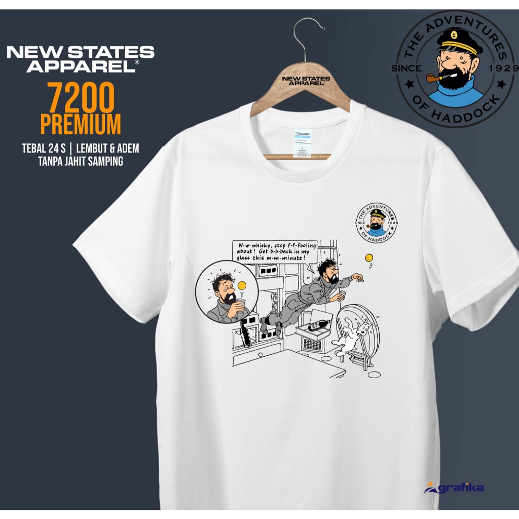 Distro T-Shirt - Hadd0ck 1n The M00n 2 - T1nt1n - New States Apparel Premium Cotton T-Shirt 7200