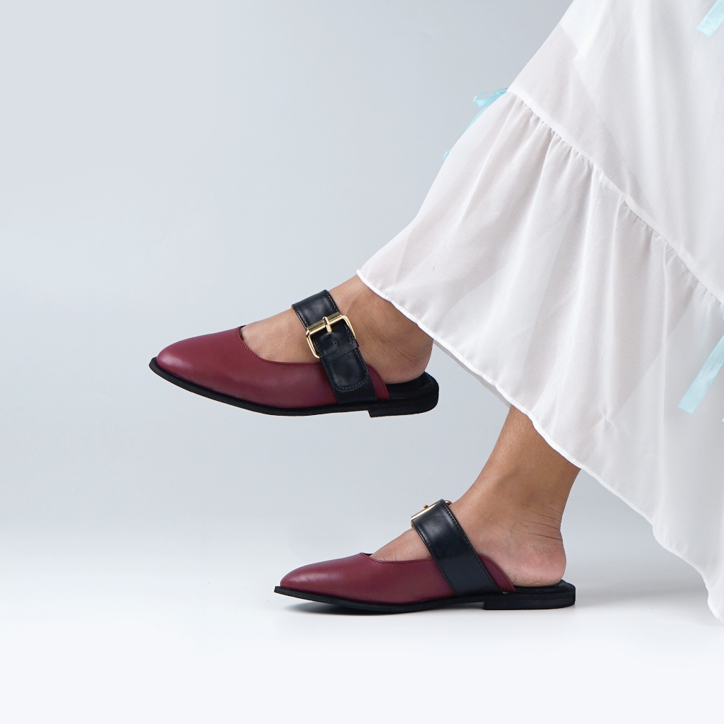 Womens Mules Flatshoes Sandals รองเท้าส้นสูง 2 Cm Maroon Vienna HIRYN