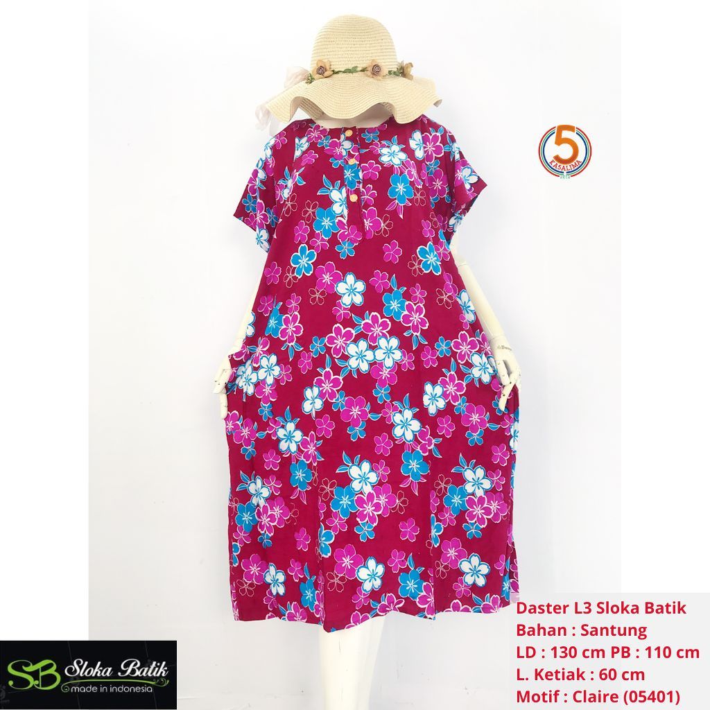 Daster Sloakabatik DS L3 Mayung Jumbo Batik พิมพ์ LD 130 ซม. PB 110 ซม. BB Max กก. ปุ่มหน้าอก 3 ชิ้น