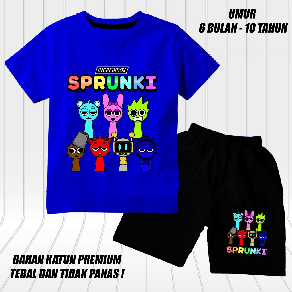 Hitam ชุดสูทแขนสั้นเด็กผู้หญิง sprunki DTF cln ชุดเสื้อยืดแขนสั้นเด็กชายสีดํา
