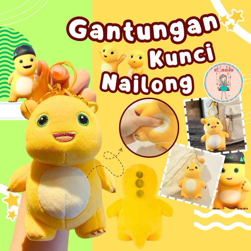 GANTUNGAN พวงกุญแจเล็บไดโนเสาร์สีเหลือง พวงกุญแจตุ๊กตา Nailong น่ารัก / พวงกุญแจ Dino สีเหลือง nai /
