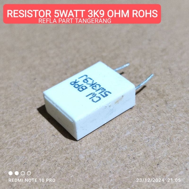 1 ชิ้น NOBEL RESISTOR 5W 5WATT 3K9 OHM BPR ROHS