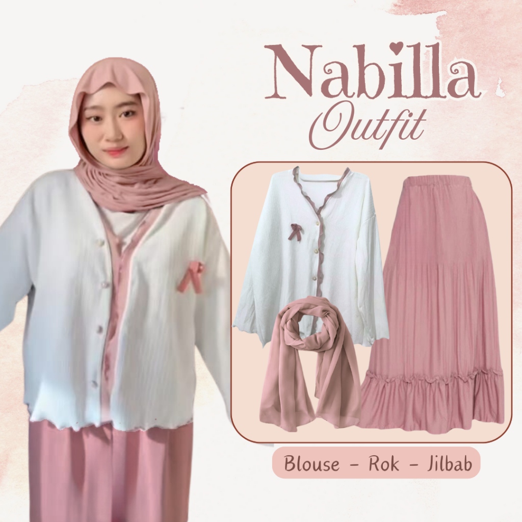 Nabilla Outfit - One Set Contemporary Coquette (Ribbon Cardigan - กระโปรง Plisseket - Pashmina Jerse