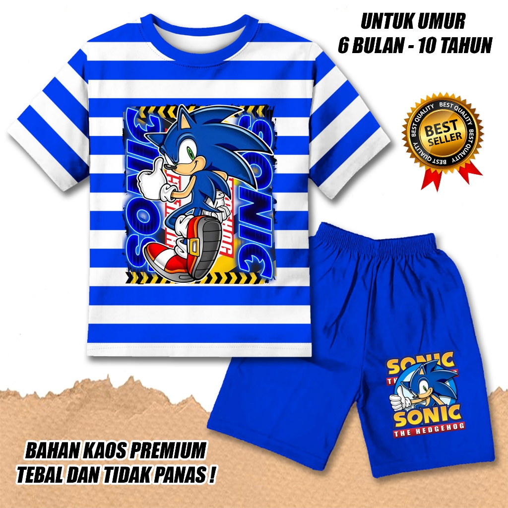 KATUN BOYS SHORT-SLEEVED STRIPED SET, เสื้อยืด BOYS AND GIRLS SONIC 2, DTF COTTON MATERIAL