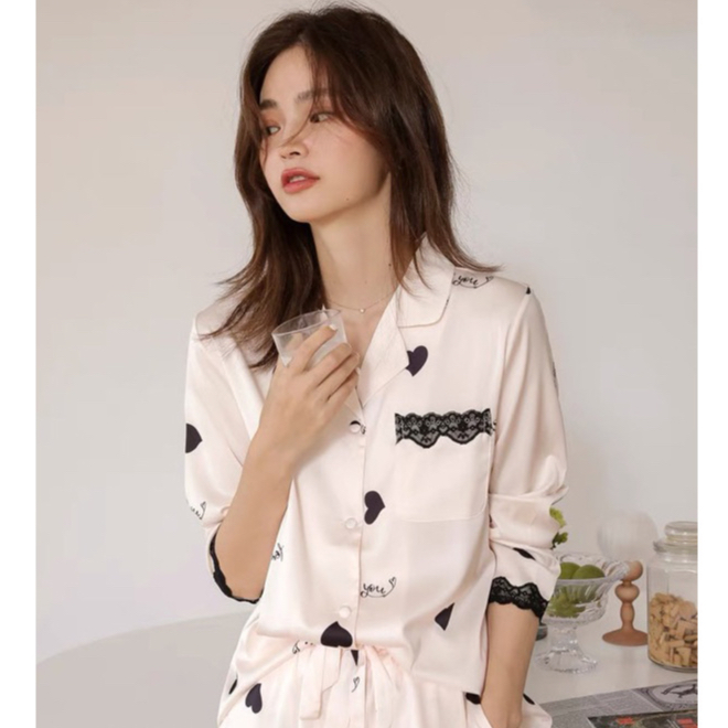 Diane SALLY SLEEPWEAR / DIANE SALLY PAJAMA SOFT SATIN MATERIAL / ผู้หญิงแขนสั้น SLEEPING LOVE MOTIF 