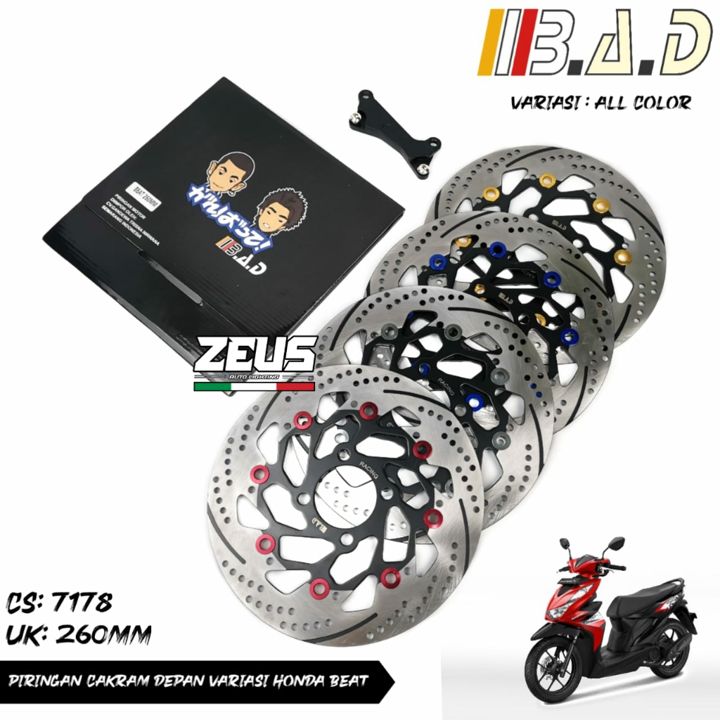 จานหน้า Bad Plus 260MM Bracket 4 Hole Disc Plate Beat Vario Genio Spacy Scoopy