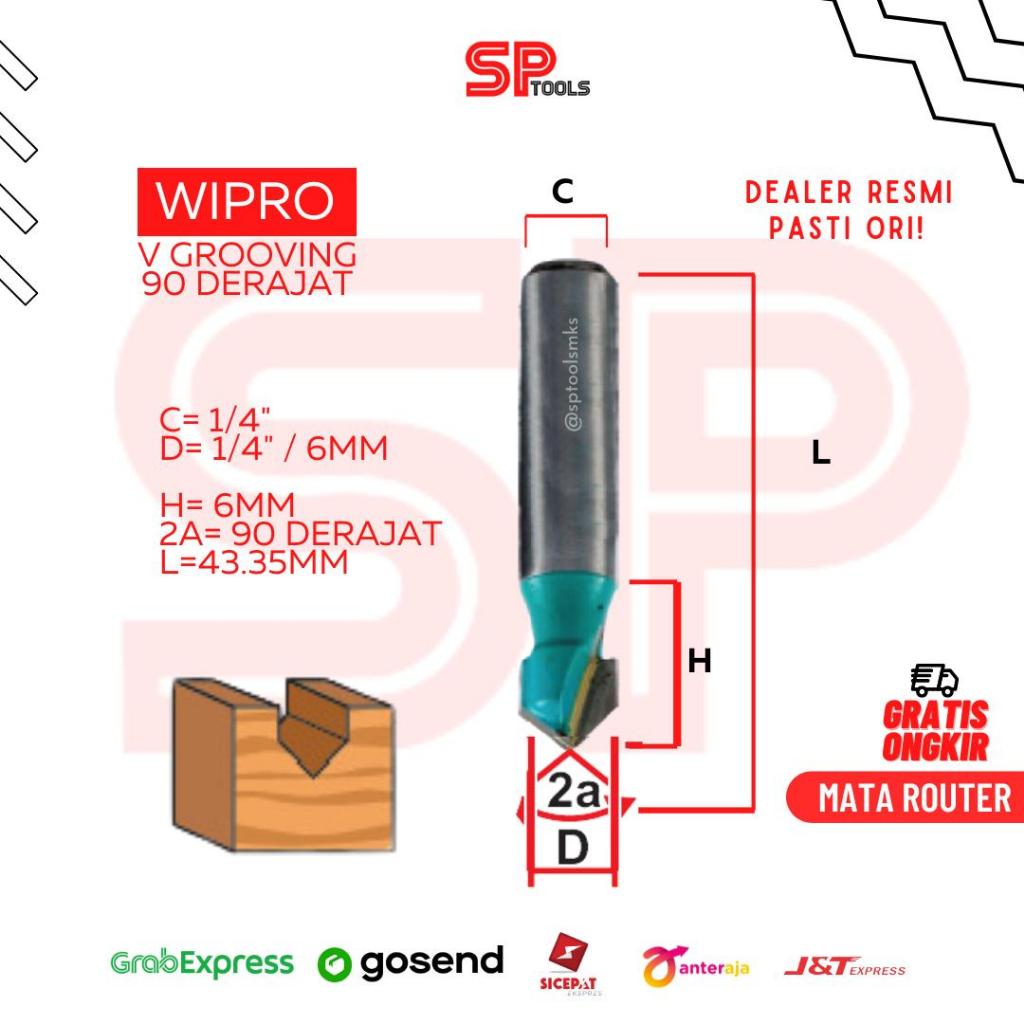 MATA ACP V GROOVE BIT 90 DEGREE WOOD PROFILE ROUTER BIT 1/4" X 1/4" 6 มม. WIPRO