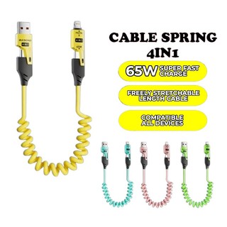 RG KABEL DATA SPRING 4 in1 65W 6A Fast Quick Charging  Kabel Data Lilit Spiral Silikon 1,5 Meter 4 in 1 type C 65W + PD 27W