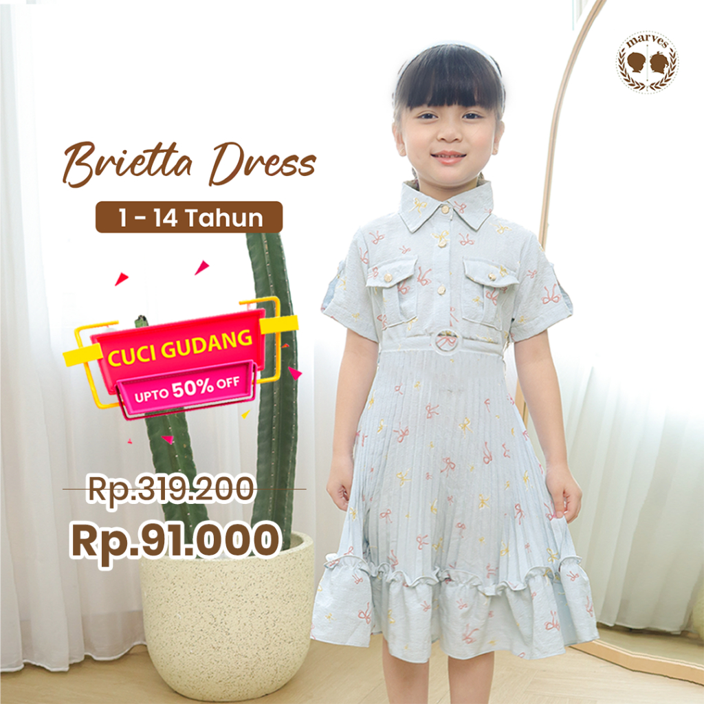 Clearing WAREHOUSE MARVES Brietta Dress for Girls Korean Style Crinkle Material อายุ 1 ถึง 14 ปี