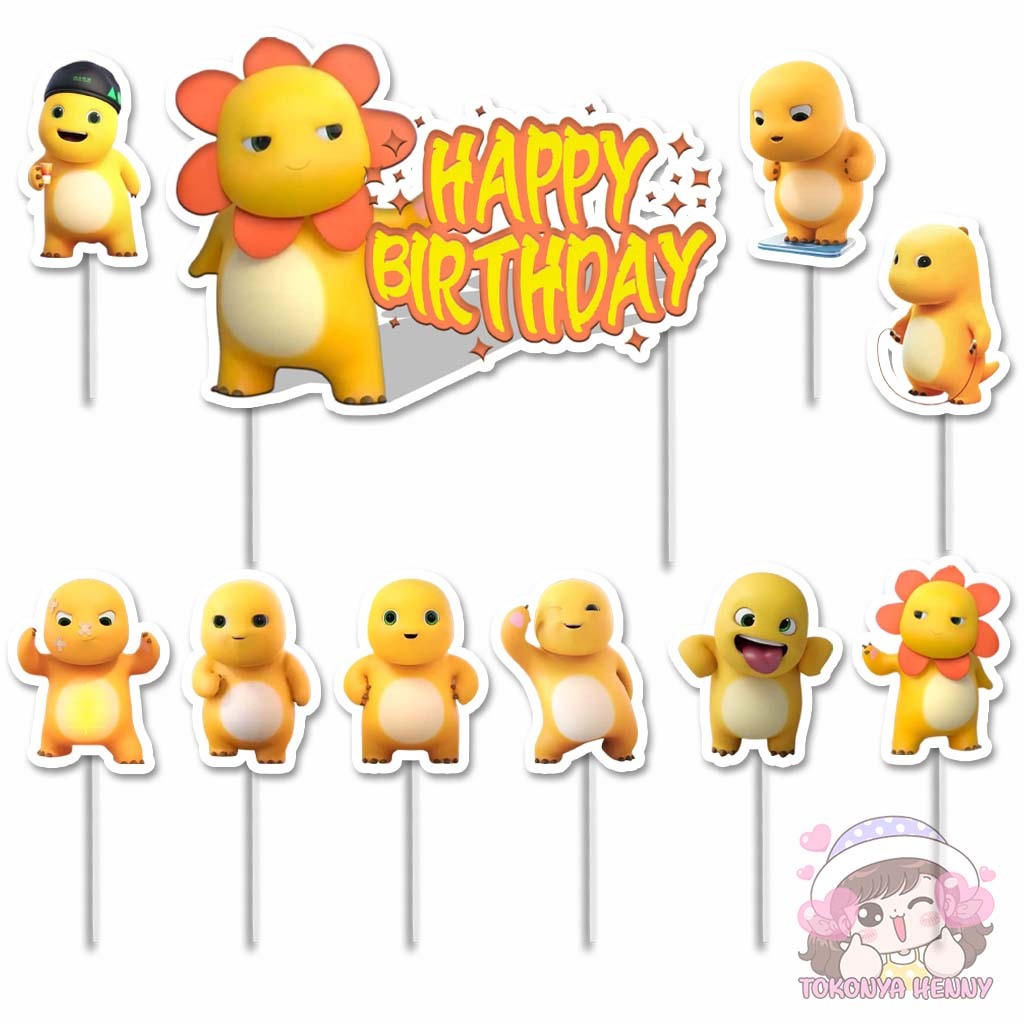 เค้ก Topper สําหรับเค้กวันเกิดเด็กตกแต่งน่ารัก DINO YELLOW NAILONG motif