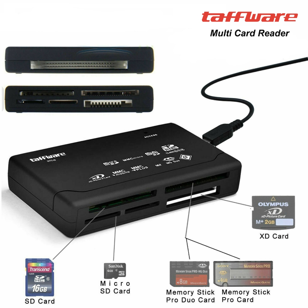 Taffiffware Multi Card Reader USB 2.0 USB Hub MicroSD MMC SDHC CF M2 XD Card Ms Pro