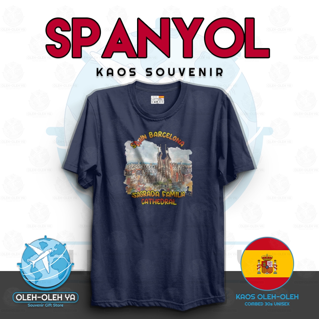ของที่ระลึก YA สเปนเสื้อยืดของที่ระลึกสเปนเสื้อยืดของที่ระลึกสเปนเสื้อยืดผลิต Barcelona Cityscape Pa