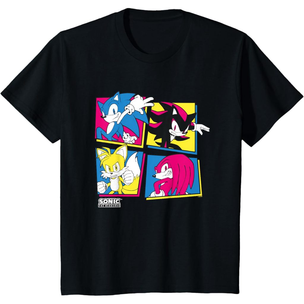 Sonic The Hedgehog Sonic Shadow Tails Knuckles Retro แผงเสื้อยืดเด็กเสื้อยืด