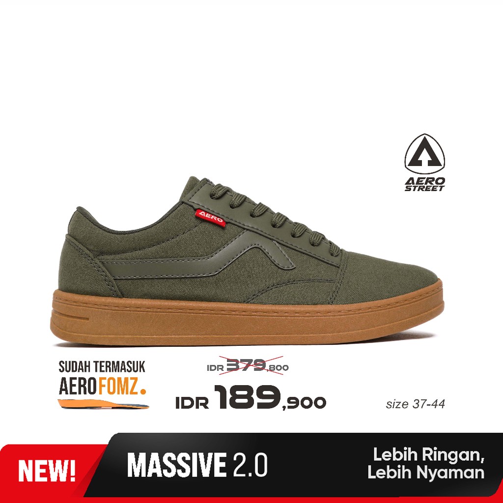Aerostreet 37-44 Massive Low 2.0 Olive Gum - รองเท้าผ้าใบลําลอง