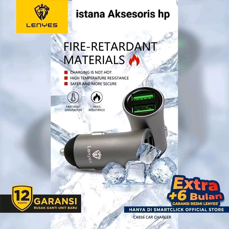 Batok Saver/Car Charger Lenyes 2 USB 2.4A CA-856 Lenyes Car Charger Fast Charging