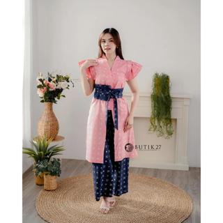 BUTIK27 - Elena Set Cullote Pink Navy - Hijau Putih