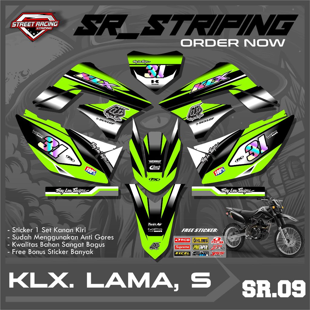 Kawasaki KLX 150 S - KLX 150 Old Minimalist Racing Design Striping Sticker - KLX 150 S Striping Deca