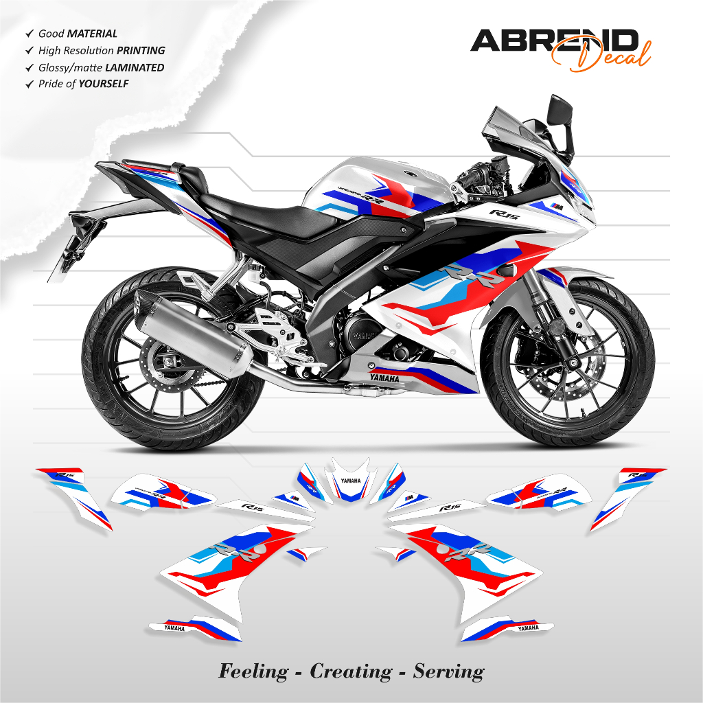 สติ๊กเกอร์ R15 V3 LIVERY BMW TRI COLOR RACING / STRIPING YAMAHA R15 V3 / สติ๊กเกอร์ R15 CUSTOM STOCK