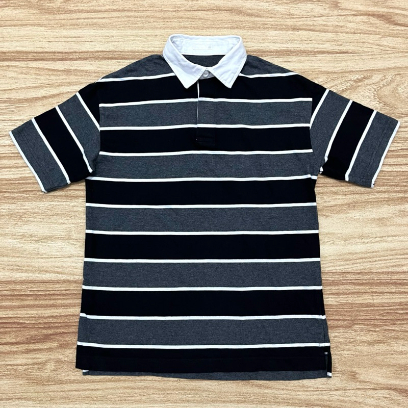 Polo Rugby GU by Uniqlo Striped Black Grey (S)