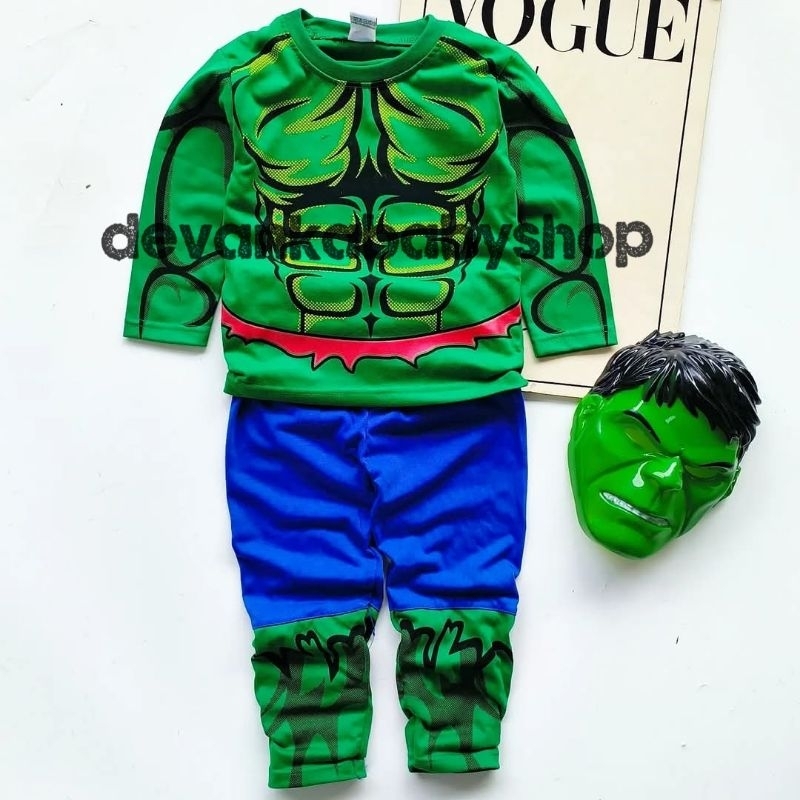 HULK LONG-SLEEVED CHILDRENS SUPERHERO SUIT CAN WEAR A MASK, GOOD MATERIAL FOR AGES 1-10 ปี